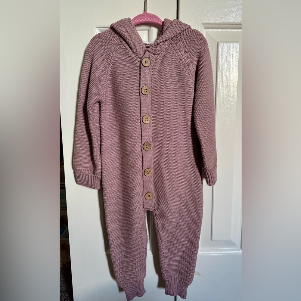 Mauve Knit Button-Front Sweater One Piece with hood - Jamie Kay